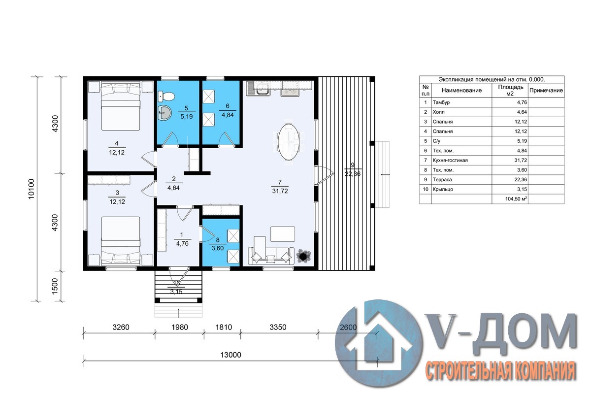 Проект одноэтажного каркасного дома Амир