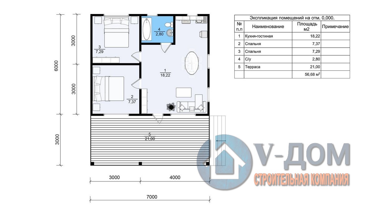 Проект одноэтажного каркасного дома Соул